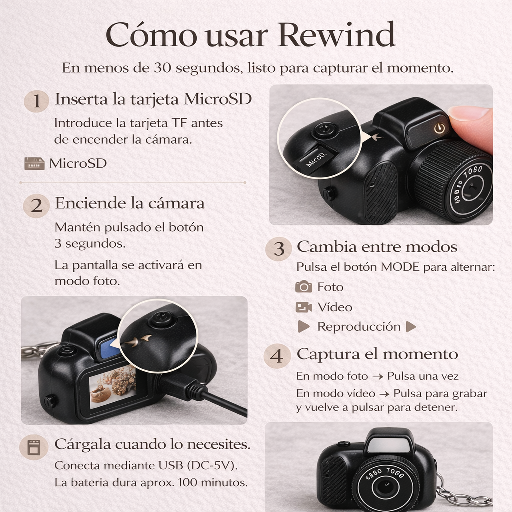 Cámara llavero Rewind